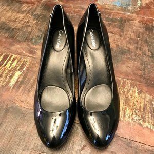 Calvin Klein Celesse Black Patent Leather Wedges